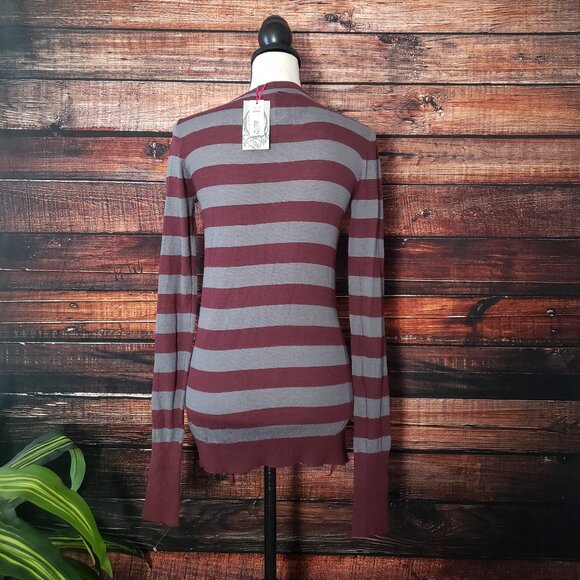 NWT BB Jeans Cardigan Sweater Size Medium Open Ruffle Front Lightweight Striped - Picture 4 of 11